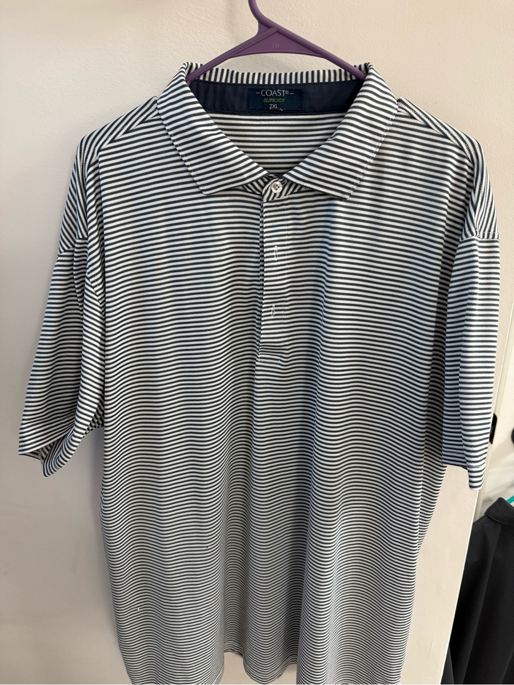 Coast Men’s Navy and White Striped Polo Shirt